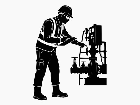 An industrial worker checking the pump and meter in a factory for the concept of industry and heavy machinery.