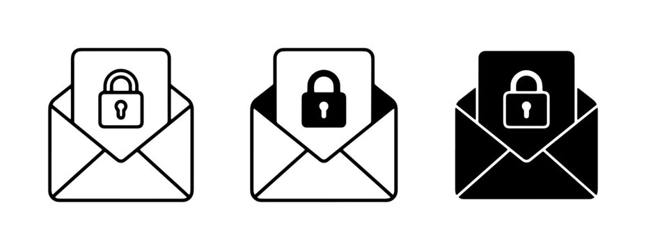 Secure Email Icons, Locked Envelope Vector Graphics, Confidential Message Symbols