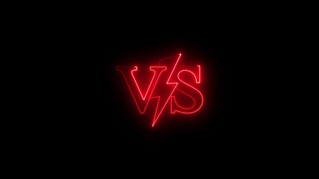 Glowing neon verses animation. Against, bumper, design, fight, football, game, intro animated VS lettering with neon effect.