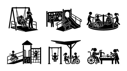 Obraz premium Inclusive Playground Icons: Accessible Fun for All Children, Vector Set