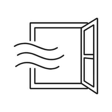 Open Window Ventilation and Fresh Airflow Line Icon Vector Illustration