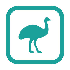 Fototapeta premium Teal ostrich silhouette inside square icon on transparent background vector graphic.