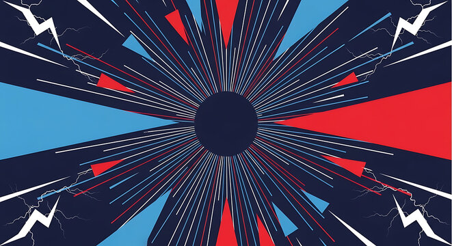 Comic book style abstract graphic with red and blue starburst pattern abstract starburst explosion background lightning illustration energetic creative