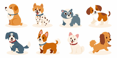 Fototapeta premium cartoon dog breeds collection in colorful vector style on white background illustration canine puppy animal pet funny adorable cute design graphic