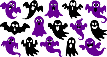 Obraz premium Halloween vector graphic purple and black ghosts for spooky decorations and designs