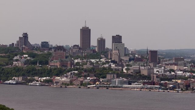 Aerial view of Quebec City and Levis straddling the St Laurence River