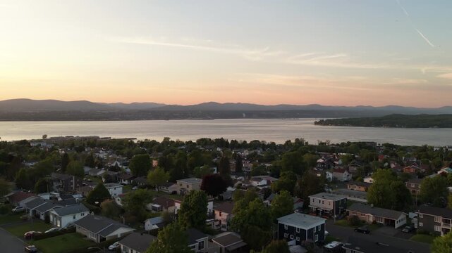 Aerial view of Quebec City and Levis straddling the St Laurence River