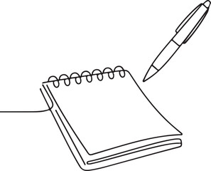 Naklejka premium Open Book and Pen Line Art Education Knowledge Library Vector Illustration