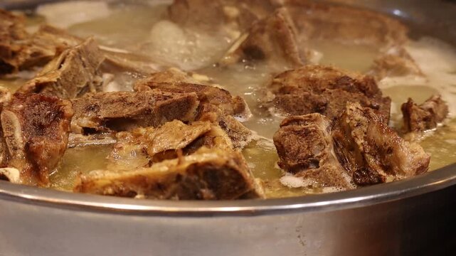Large Pot of Boiling Pork Bone Soup 