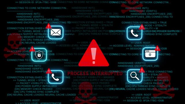 Cyber security breach alert featuring digital warning signs and system error code backgrounds for network protection concepts and online data privacy threats analysis in modern information
