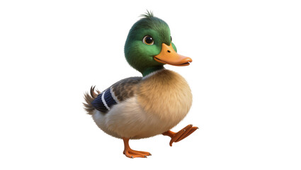 Isolated cute cartoon mallard duck character waddling, adorable walking bird with fluffy feathers © Cian