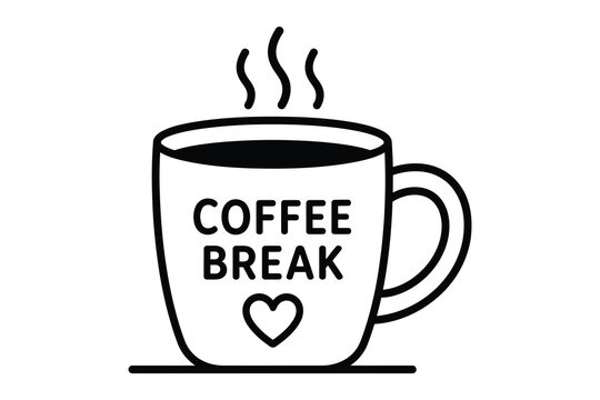 Cute coffee mug with coffee break text and heart