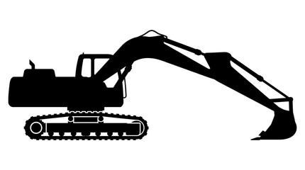 Black silhouette of an excavator machine. © sogon