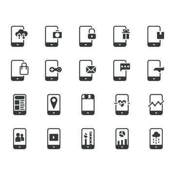Modern flat design smartphone icons set with various app symbols