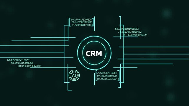 Advanced crm software interface featuring artificial intelligence data analytics and real-time digital metrics visualization for modern corporate customer relationship management and business