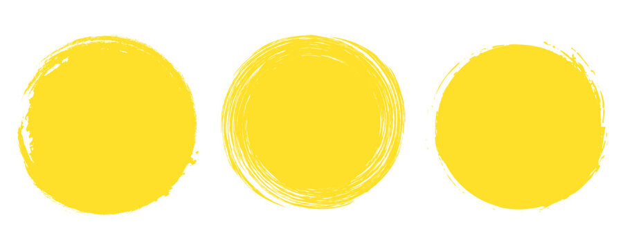 Circle grunge stamp set. Round vector isolated on white background. Yellow stamp vector. Collection for grunge badge, seal, ink and stamp design template. Round grunge hand drawn circle shape, eps 10