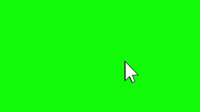 Computer mouse cursor arrow moving across a bright green screen background, for easy chroma, key compositing and, seamless digital interface, integration in modern, software development projects