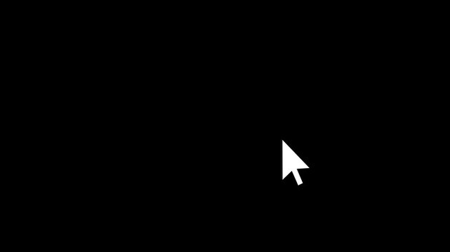 Minimalist white computer mouse cursor arrow clicking and loading animation isolated on a solid black background, for user interface, web development, and, digital software tutorials