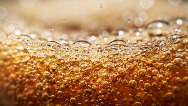 Closeup of carbonated beverage with bubbles