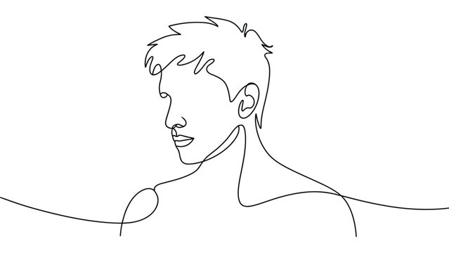 Minimalist continuous line drawing of human face and upper body silhouette, modern abstract single stroke artwork, elegant expressive contour portrait for creative design and decor