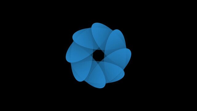 Abstract blue camera aperture iris animation rotating smoothly in a seamless loop on a black background. Perfect for photography, videography, filmmaking, technology presentations, video intros.