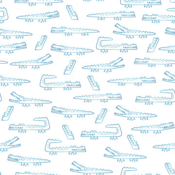 Seamless pattern with cute blue alligators isolated on white background