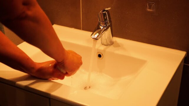 Person washing a white cloth by hand in a bathroom sink