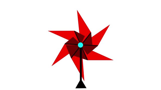 3D Paper Windmills motion graphic of a red pinwheel that is moved by the wind