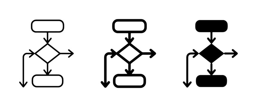 Flowchart Icons: Process, Decision, Loop Symbols. Set of 3 Vector Graphics