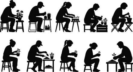 Silhouette of a person playing piano on a stool in black and white © MH STOCK