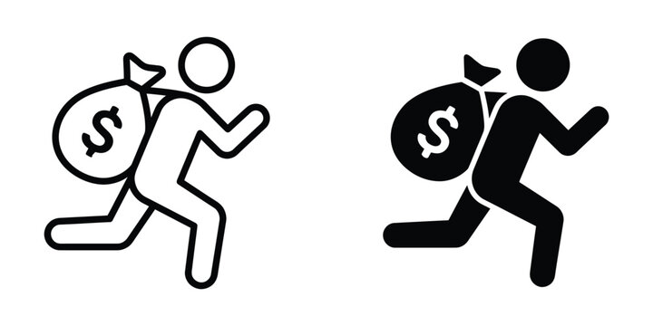 Person carrying money bag icon in outline and solid style. Vector illustration