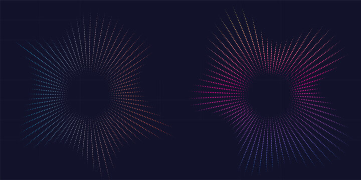 Abstract circular sound wave forms with glowing points visualization circular particles abstract frequency waveform technology spectrum equalizer vibration electronic connection analysis