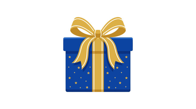 Blue gift box, golden bow, present icon, luxury packaging, festive wrapping isolated on White Background EPS