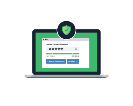 Secure Password Generator UI Concept on Laptop Screen with Shield Badge Vector Illustration
