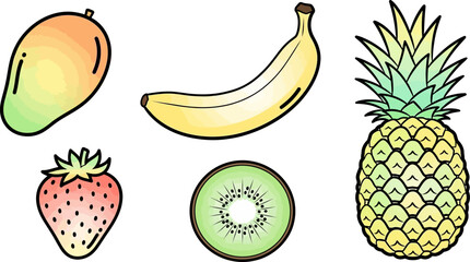 Tropical fruits and berry set hand drawn style © syeda
