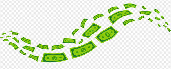 Falling dollar banknotes money rain flat vector background for finance, business success, investment and wealth © Hena