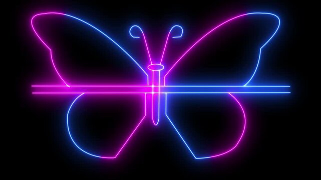 Neon Butterfly, one line drawing animation, video clip with alpha channel. Butterfly drawing with one continuous line.