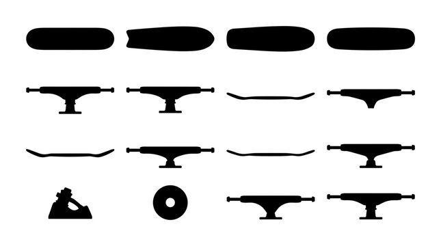 Shoe Icons Set with Black Silhouettes Including Shoes, Belts, Belts Loops, Straps, and Circular Emblem Shapes