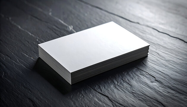 Blank white stack of business cards on a dark textured surface, ready for custom design and branding, professional mockup