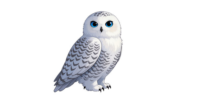 Isolated vector illustration of a beautiful snowy owl with striking blue eyes standing