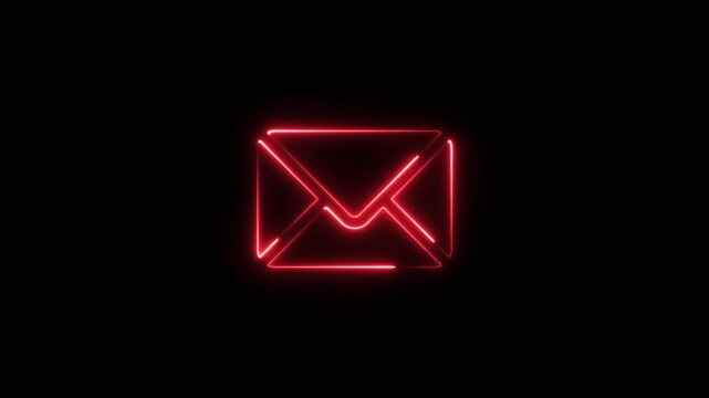 Glowing red neon envelope animation, digital communication and messaging concept email message