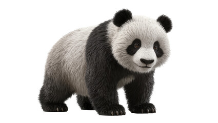 Isolated fluffy young giant panda bear standing on all fours, adorable mammal looking right © Francisco