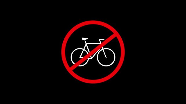 No bicycle parking with prohibited sign animation. No bicycles warning sign. animation on 