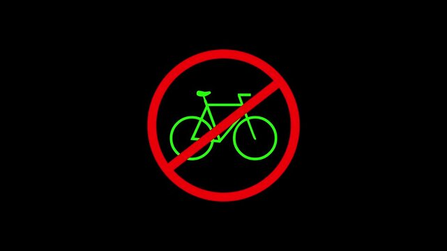 No bicycle parking with prohibited sign animation. No bicycles warning sign. animation on 
