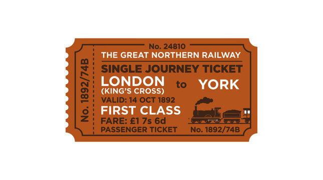Vintage Train Ticket: London to York, First Class, 1892