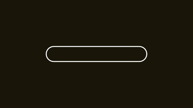 Minimalist 4k white rounded rectangle loading bar animation on black background, progress