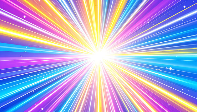 Bursting radiant energy lines, abstract explosion background with vibrant neon colors, dynamic motion and glowing light effects