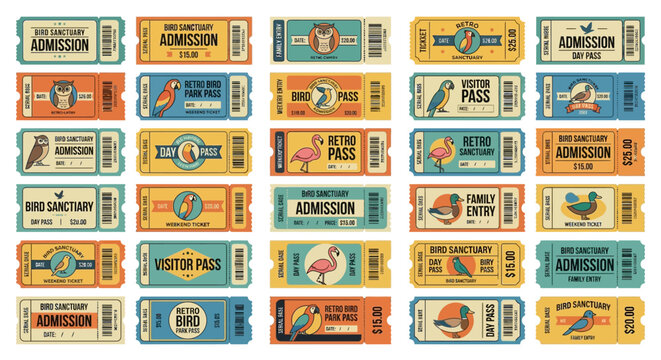 Retro Bird Sanctuary Admission Tickets Collection, Vintage Style