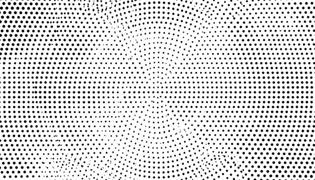 Black and white halftone pattern radial gradient dot texture, graphic design element, abstract background