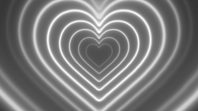 Abstract glowing white heart tunnel animation, endless love concept background, romantic motion